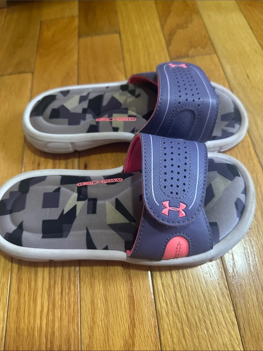 Under Armour Kids Purple Slide Sandals with Pink Logo Accents
